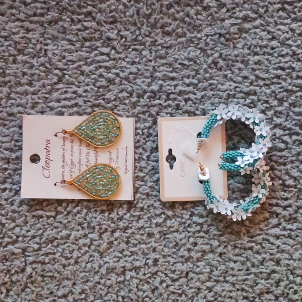 2 Pair Earrings Turquoise Blue, and Sea Foam Green